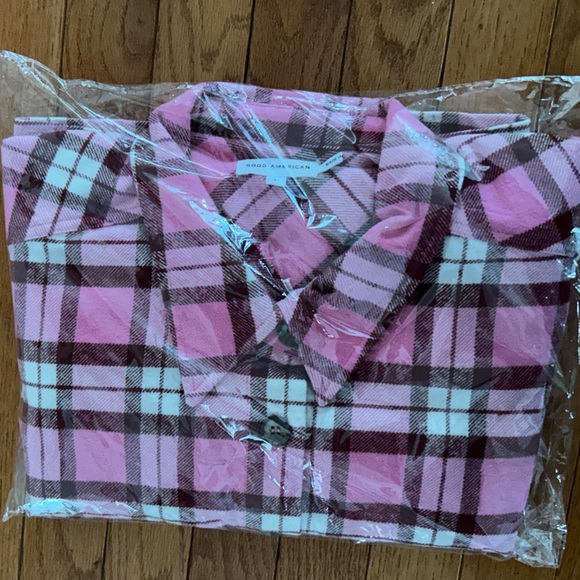GOOD AMERICAN Pink Plaid cropped button down shirt M NWOT - Picture 8 of 9